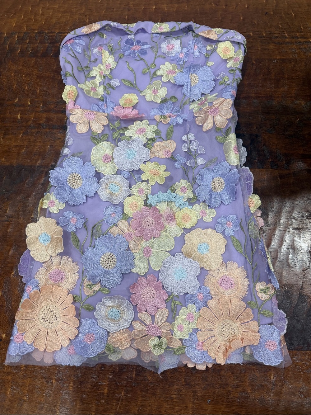 Lilac Floral Embroidered Strapless Dress